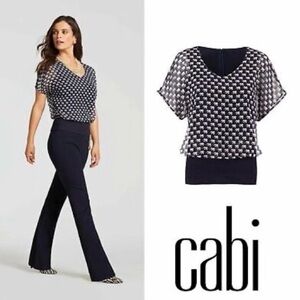 CAbi Elephant Parade navy white short sleeve top women’s sz Small